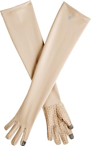 Coolibar Long Full Finger UV Sun Gloves - UPF 50+ Sun Protection - Culebra - color: Beige, size: Small