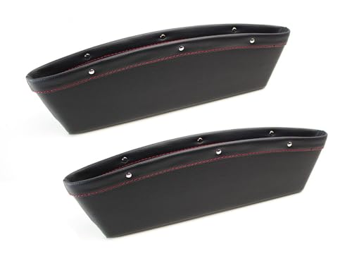 iJDMTOY Black Leather Car Side Pocket Organizers, Car Seat Catchers Compatible With Key, Wallet, Cell Phone, Sunglasses, etc