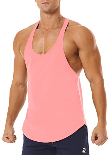 Men's Workout Quick Dry Soft Gym Bodybuilding Stringer Tank Tops - color: Pink, size: Medium