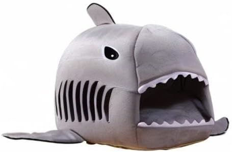 Shark Shaped Pet Dog Puppy Bed Warm Cat Bed House Nest for Autumn Winter Grey XS