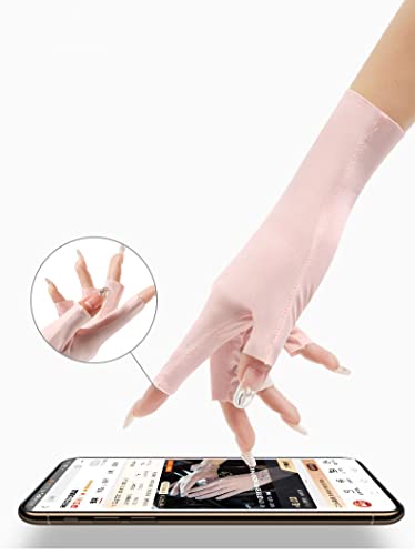 Women Fingerless Gloves Summer UV Protection Gloves Cool Ice Silky Sun Block Driving Unisex - color: Pink