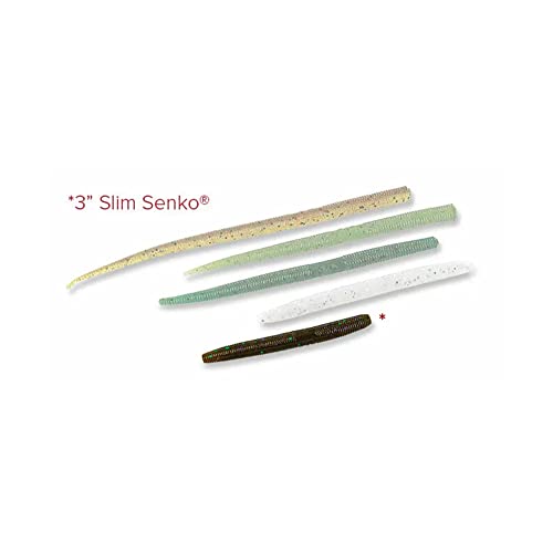 Yamamoto Senko Soft Plastic Worm Easy to Use Bass Fishing Stick Bait Lures - color: GREEN PUMPKIN W/ LARGE BLACK FLAKE, size: 3 Inch Slim
