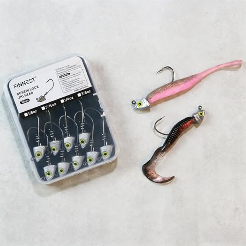 Screw Lock Swimbait Jig Heads 15 Pack, 3D Chartreuse Eyes & Sharp Hooks, Lead Fishing Jigheads for Bass Fishing, 1/8oz, 3/16oz, 1/4oz, 3/8oz - size: 1/8oz-15Pcs