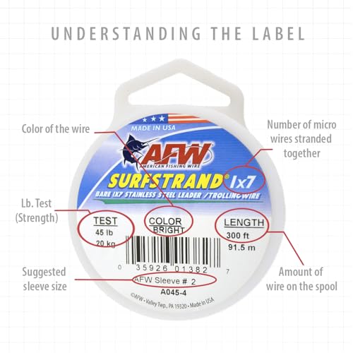 American Fishing Wire Surfstrand Bare 1x7 Stainless Steel Leader Wire - Fishing Leader Line for Saltwater, 20lb Test - 325lb Test in Bright, Camo in 30ft, 300ft, 600ft and 1,000ft Lengths - color: Camo, size: 40 lb / 30 ft