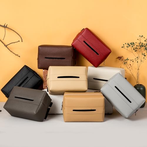 Car Tissue Holder, Standard Tissue Holder for Pu Leather Car Napkin Holder, Backseat Extra Large Tissue Organization Fit for 120-230 Tissues per Box 7.08'' x 4.72'' x 3.15'' (Beige) - color: Beige