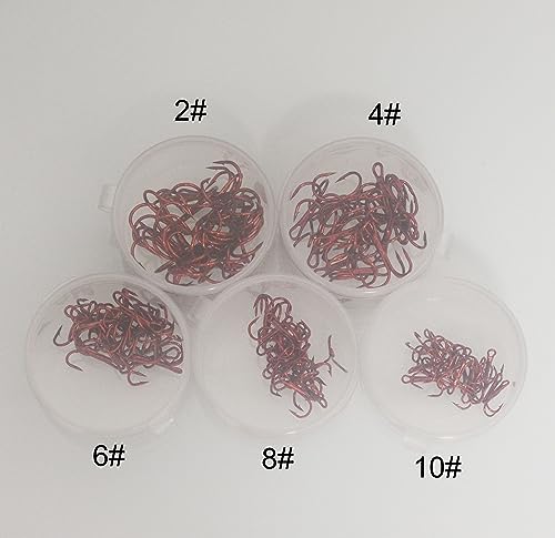 20pc/Box Fishing Treble Hooks Set High Carbon Steel Fishing Hooks Classic Round Bend Hook 2# 4# 6# 8# 10# - color: Red, size: 8#-20pcs