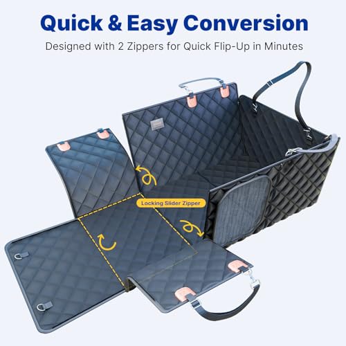 Convertible Back Seat Extender for Dogs, Foldable 400lb Hard Bottom Dog Car Seat Cover for Back Seat, Waterproof Dog Hammock Bed Backseat Cover for Dogs in Car SUV Truck Pet Seat Cover Black XL - size: XL