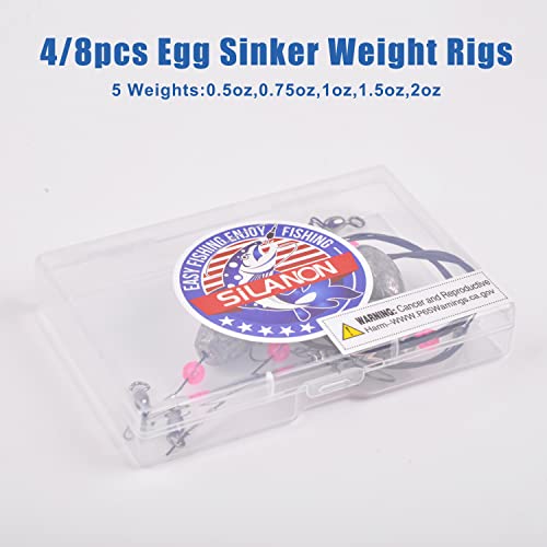 SILANON Flounder Grouper Rig Saltwater, Carolina Rig Catfish Rig Saltwater Bottom Surf Fishing Rig Steel Wire Leader with Egg Sinker Weight Swivel Snap for Catfish Grouper Drum Redfish - size: 0.5oz-8pcs