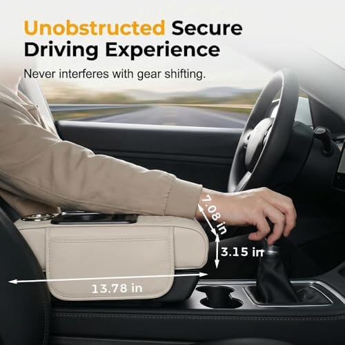 5 in 1 Car Center Console Cover, Car Armrest Cover with Cup Holder, Storage Pockets, Tissue Box Slot, Phone Holder, Car Interior Accessories (Black) - color: Black