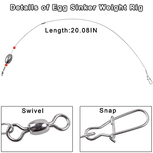 Carolina Saltwater Rigs, 8pcs Flounder Fishing Rigs, Stainless Steel Wire Leader with Egg Sinker Weights, Swivel Snaps for Catfish Grouper Drum Redfish Bottom Surf Fishing - size: 1oz-8pcs