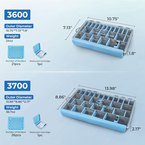 Calamus DryVault Waterproof Tackle Box, Sturdy 3700 Tackle Trays, Fishing Tackle Box Organizer With Removable Dividers, Lure Box and Terminal Tackle Storage - size: 3700(2 Pack)