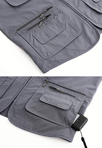 Spanye Mens Fishing Vest Multi Pocket Vests Safari Travel Photo Work Jacket Alive Outerwear - color: Gray Blue, size: Medium