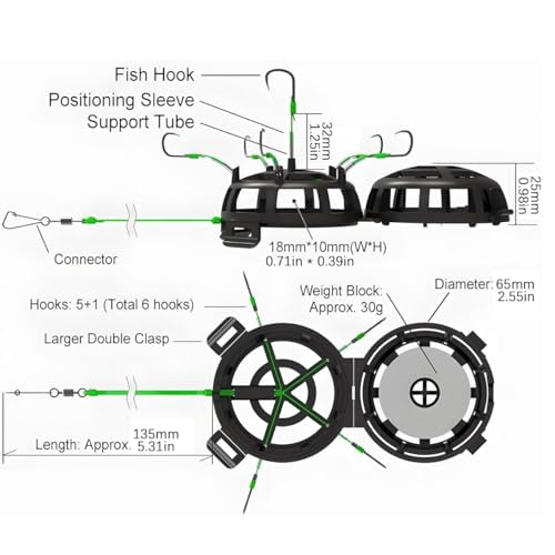 Reverse Bottom Bait Cage Fishing Hook, 360° Floating Bait Cage Fishing Hook, 6-Hooks Carp Feeder Rig, Spring Baits Cages Trap Fishings Hooks, Freshwater Saltwater for Carp, Catfish, Tilapia(1PC,No. 6) - color: 1pc, size: No. 6