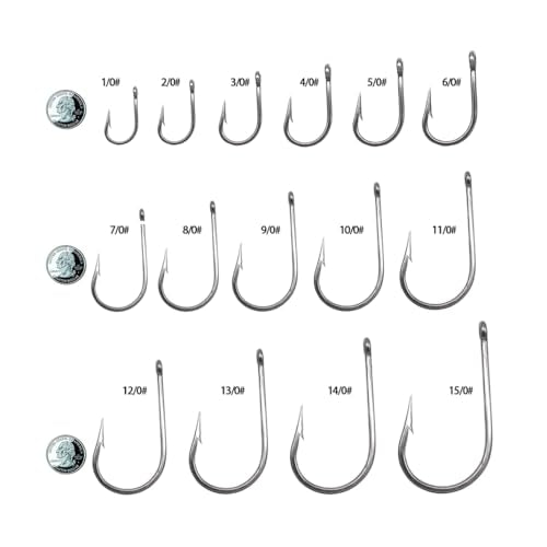 Saltwater Tuna Hooks– Stainless Steel Forged Ringed Extra Strong Big Game Fishing Hook for Giant Shark Salmon, Size 2/0-13/0 - size: 13/0#-5pcs