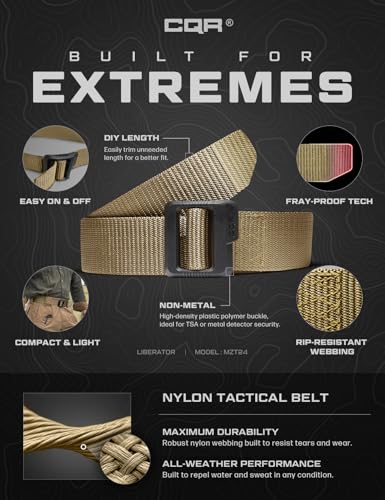 CQR Tactical Belt, Military Style Heavy Duty Belt, Webbing EDC Quick-Release Buckle - color: 2pack Dura Nylon Black/Khaki, size: Medium