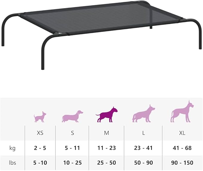 Elevated Dog Bed for Large Breeds, Raised Pet Cot with Breathable Textilene Fabric, Portable Indoor and Outdoor Cooling Bed for Patio, Garden, and Lounge, 41.7 x 24.4 x 7.1 Inches, Black