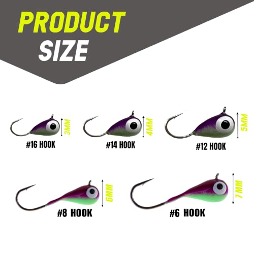 Reaction Tackle Tungsten Ice Fishing Jigs, Tear Drop Jig Heads that Glow with UV Light for Panfish, Crappie, Walleye, Perch, Trout and Bluegill - color: 30-pcs Variety Pack, size: 4 mm