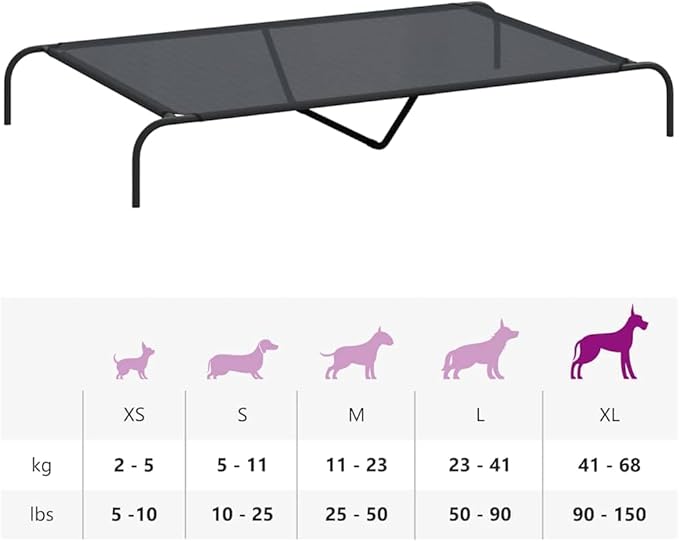 XXL Elevated Dog Bed, Portable Raised Pet Cot for Large Breeds, Breathable Textilene Mesh, Durable Powder-Coated Steel Frame, Indoor Outdoor Cooling Bed, 59.1 x 35.4 Inch, Black