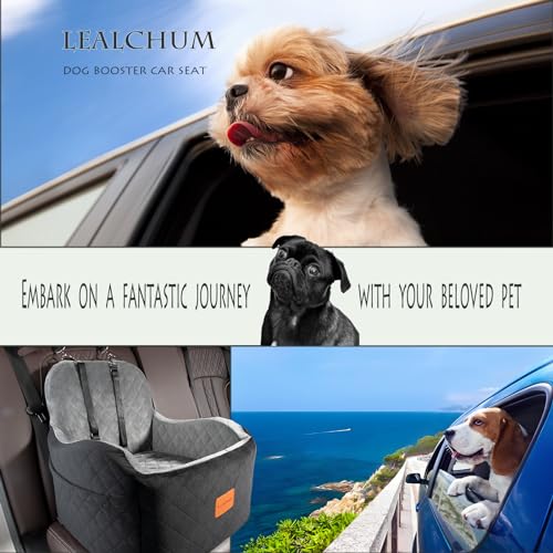 Lealchum Dog Booster Car Seat for S/M Dogs Up to 35lbs,Soft 6in Elevated Cushion,Fits in Front/Back Seat,Fully Detachable and Washable,2 Storage Pockets & 3 Straps,Easy to Install (Black/Brown,Medium) - color: Black/Brown