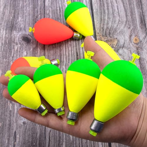 Dr.Fish 5 Pack Weighted Fishing Bobbers Snap-on Spring Bobbers Push Button Floats EVA Foam Pear Shape Bass Freshwater Fishing for Crappie Panfish Bluegill Trout - color: Red/White, size: 3"(1oz)