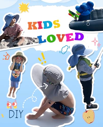 Home Prefer UPF50 Wide Brim Kids Sun Hat Neck Flap Boys Girls Sun Protection Hat for Beach Fishing - color: Light Blue, size: 4-8 Years