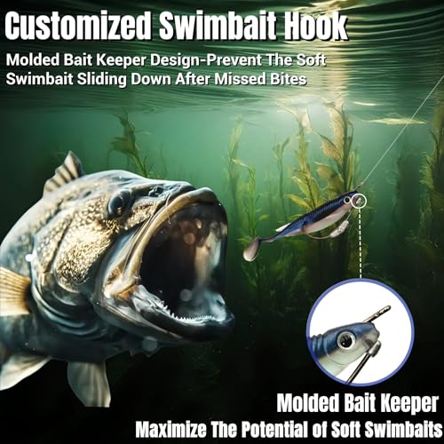 20Pcs Weighted Bass Fishing Hooks Set, Customized Swimbait Hooks Wide Gap Weedless Worm Fish Hook with Molded Bait Keeper 1/0 2/0 3/0 4/0 - size: 1/16oz-1/0