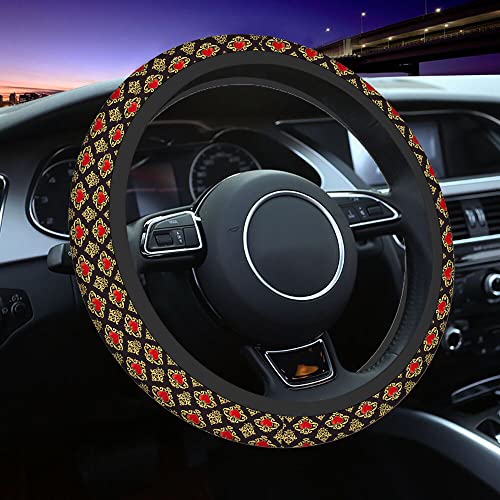 Swono Steering Wheel Covers Baroque Beautiful Ornamental Red Heart S with Crown Baroque Style Non Slip Neoprene Car Wrap Cover Comfort Grip Stretch-On Automotive Steering Wheel Protector 15 Inch - color: multi-056