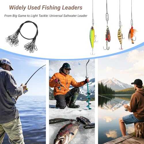 QISHUO Stainless Steel Fishing Leaders Strength Rigs Saltwater Fishing Leader Heavy Snap Lure Wire Leaders Line Black Nickel - size: Size #6 (11.8in-70lb) 30pcs