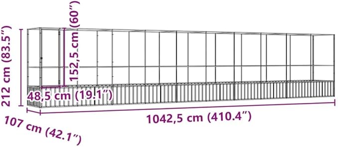 Large Metal Heavy Duty Walk-in Aviary Cage with Extension, Ample Activity Space Bird Cage with Lockable Door Also for Chickens and Rabbits, Silver 410.4"x42.1"x83.5" Steel,-517