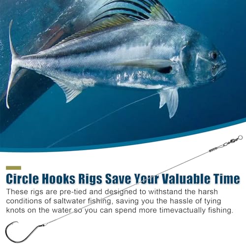 Circle Hooks Rigs, 15pcs Fishing Leader Rigs with Steel Leader Wire and Circle Hooks 1/0 2/0 3/0 4/0 5/0 6/0 7/0 8/0 9/0 10/0 for Bass, Catfish Fishing - size: 2/0