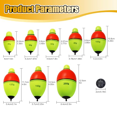 Light-Up EVA Slip Bobbers, Lighted Foam Bobbers Green & Red LED Lights Fishing Floats for Night Fishing with Cell Battery Included - color: RED-YELLOW 50G LED FLOAT-3PCS