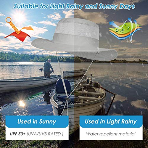 IYEBRAO Mens Outdoor Sun Hat with Face Neck Flap UV Protection Wide Brim Fishing Hat for Hiking Safari Gardening UPF 50+ - color: 2 Pack-light Gray & Khaki
