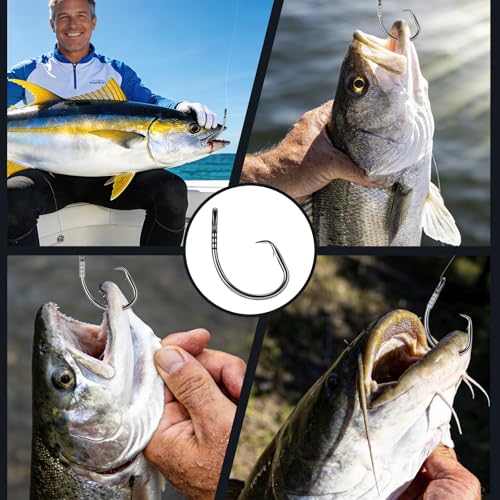 Circle Hooks with Line Groove,Big Game Heavy Duty 5X Strong Fishing Hooks,High Carbon Alloy Steel Live Bait Fish Hooks for Saltwater Freshwater Tuna, Marlin,Shark, Catfish Size 6/0-12/0 - size: 10/0_4pcs