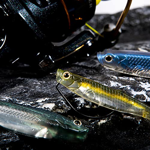 Dr.Fish Soft Plastic Baits, Fork Tail Soft Jerkbait Minnow Lures, 3 to 4-3/4 Inches Soft Swimbaits Jerk Shad Baits Crappie Bass Fishing Lures - color: Chartreuse, size: 4.75"-5 Pack