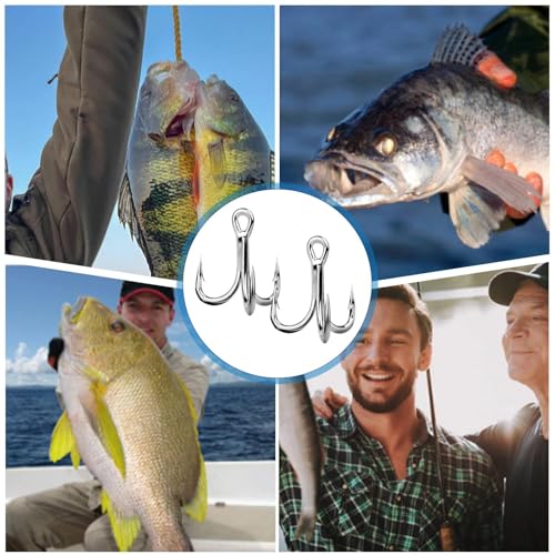 9KM DWLIFE Treble Hooks 4X High Carbon Steel Triple Hooks Fishing Hooks for Big Salmon Trout Bluefish Catfish Hooks 10 pcs - color: Black, size: 2#