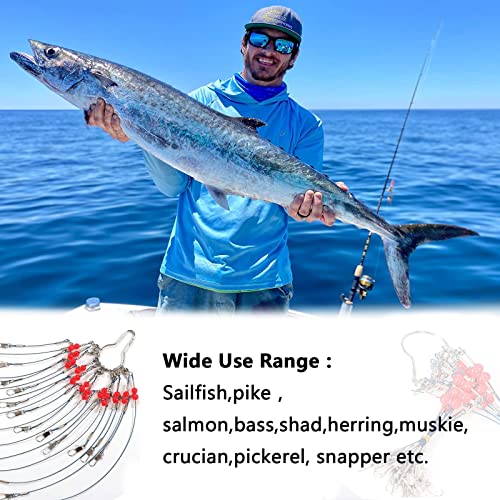 YOTO Fishing Leaders,Saltwater Tackle Rig with Swivels Snap, High-Strength Fishing Wire Gear Equipment for Lures Bait Or Hooks,1Arm and 2Arm - color: Blue Stainless Steel Leaders, style: 2arm,12pack