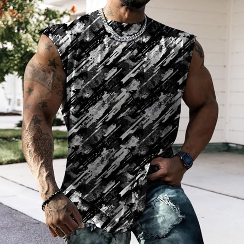 Classic Camo Mens Workout Tank Top Gym Muscle Tank Bodybuilding Stringer Tank Sleeveless Shirt Summer - color: Black Striped, size: 3X-Large