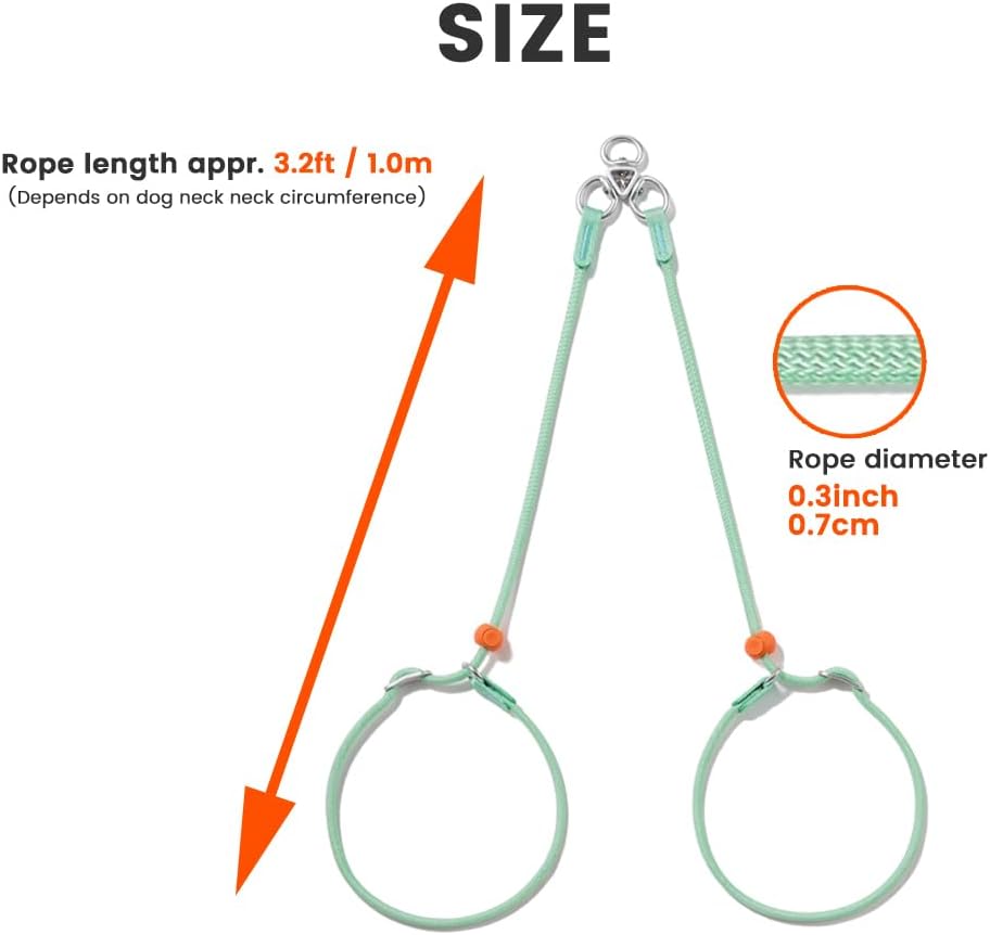 Howgo Double Slip Leash Slip Lead | Dual Dog Lead for 2 Dogs,360° Swivel No Tangle | Dog Training Nylon Leash and Collar | Double Clip Coupler and Splitter | Lightweight Aluminum (Green, 3FT)
