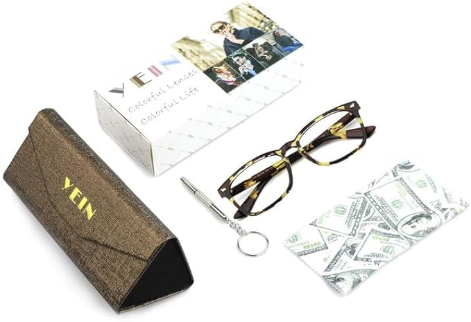 YEIN Bifocal Reading Glasses with Blue Light Blocking Lenses, Bifocal Reader for Women and Men, Vintage Square frame with Spring Hinge (+0.50/+2.25 magnification)