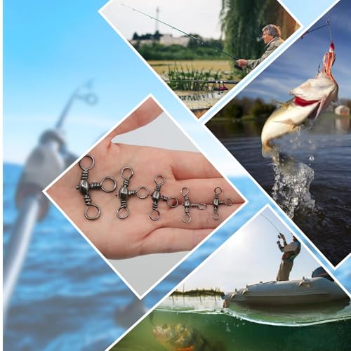 Natufish 3 Way Swivels Fishing Tackle - 25Pcs/50Pcs Three Way Swivel Black T-Turn Barrel Swivel High Strength Connector for Catfish Rigs - size: 10#_35lbs_50pcs