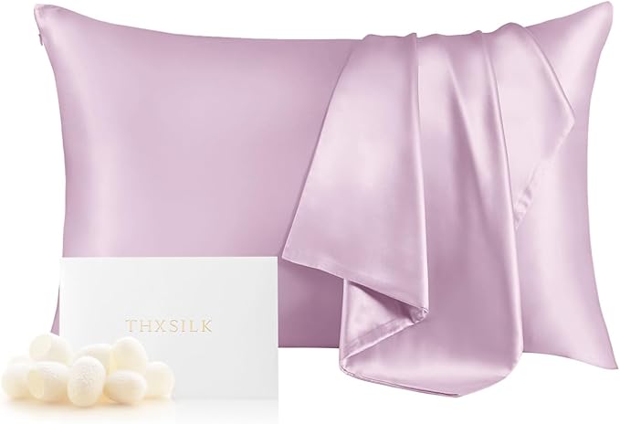 THXSILK Christmas Style 6A+ Grade Mulberry Silk Pillowcase for Hair and Skin, 22 Momme 100% Pure Silk Pillow Case with Hidden Zipper, Christmas Holly Printed Pillow Cover, Red, Queen