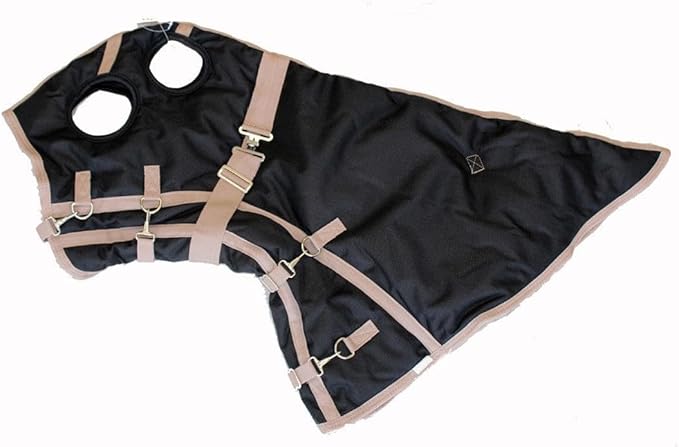 AJ Tack 1200D Waterproof Winter Horse Blanket with Hood - 400g Heavyweight Turnout with Fleece Collar, Shoulder Gussets & Tail Flap - Black 70"