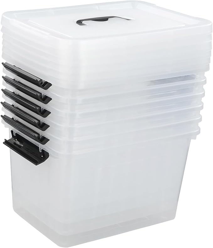 10 Liter Storage Boxes, Clear Plastic Storage Totes with Lids Set of 6