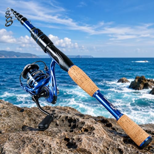 Telescopic Fishing Rod and Reel Combo | 30T Carbon Fiber Spinning Rod with 12+1BB Reel | Portable Lightweight Pole | Bass Trout Panfish | Freshwater Saltwater - color: Fishing Rod and Reel