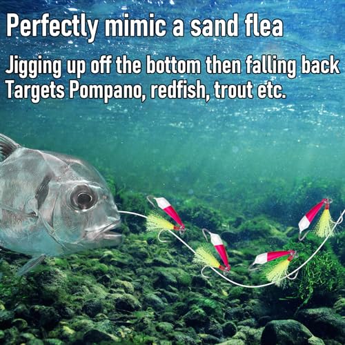 Dr.Fish 5 Pack Pompano Jigs with Teaser Hooks, Surf Fishing Jig Heads Saltwater Lure Banana Shape Stand Up O'Shaughnessy Beach Casting Halibut Striper Redfish Flounder - color: Pink, size: 1/4oz-Hook 2/0