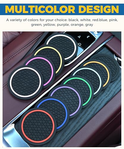 4PCS Car Coasters, Car Accessories Interior, 2.75 Inch Non-Slip PVC Coasters for Cup Holders, Universal, Black&Purple - color: Black&purple