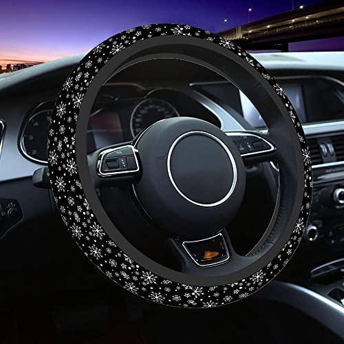 Swono Snowflakes Car Steering Wheel Covers Snowflakes On A Black Universal Fit 15 Inch Anti-Slip Steering Wheel Protector Cover Stretch-On Fabric Automotive Car SUV Sedans - color: multi-063