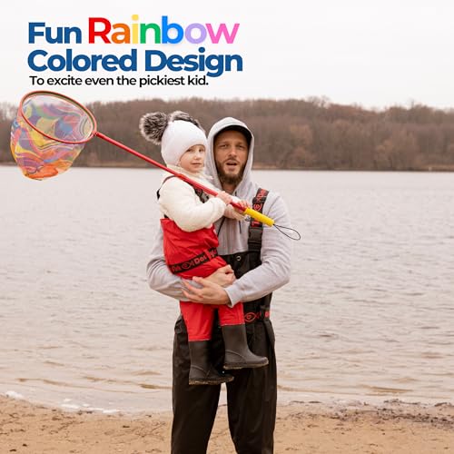 DaddyGoFish Kids Fishing Net - Extendable Telescopic Landing Net for Boy Girl Children Catching Small Fish Crab Shrimp Minnow Dragonfly Beach Pier Lake River Ocean - color: Style 2 (Blue)