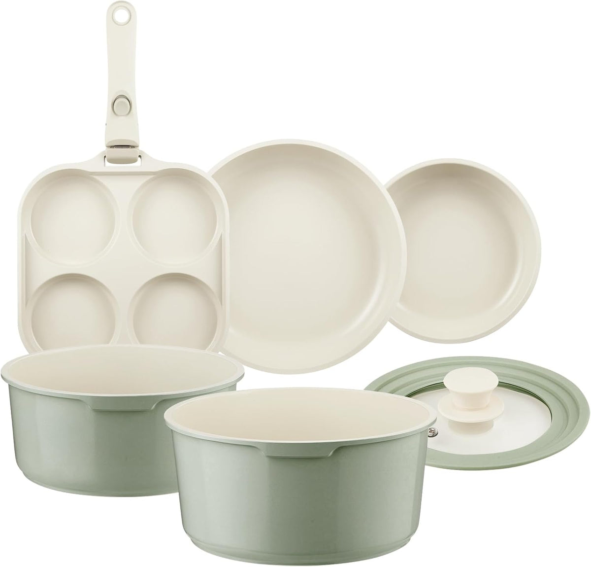 Ceramic Pots and Pans Set Non Stick, 7 Pcs Nonstick Cookware Set with Detachable Handle RV Camping Induction Kitchen Cookware Set Non Stick, PFAS PFOA & PTFE Free