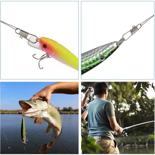 Stainless Steel Fishing Wire Leaders, Black Coated & Uncoated Options, Heavy Strength 31–100LB, 6–21in Multi Sizes with Rolling Swivels Snaps for Salt Fresh Water Shark Pike Barracuda - color: 9.84in - 50pcs(31LB)